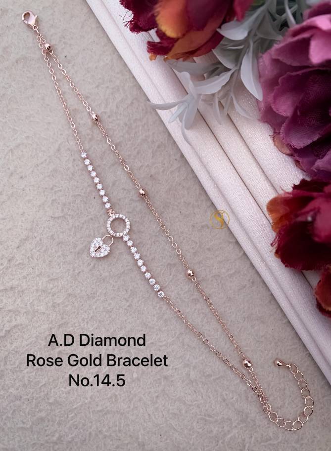 14 Designer AD Diamond Rose Gold Bracelets Wholesale Price In Surat
